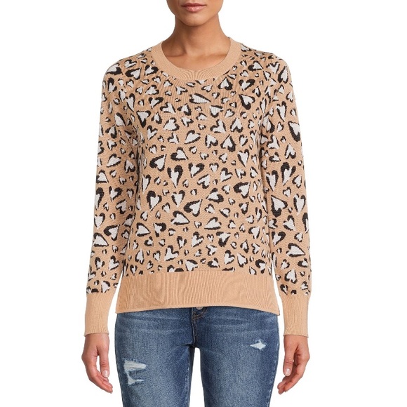 NWT Women’s Crewneck Leopard Sweater from Time and Tru - Picture 1 of 5